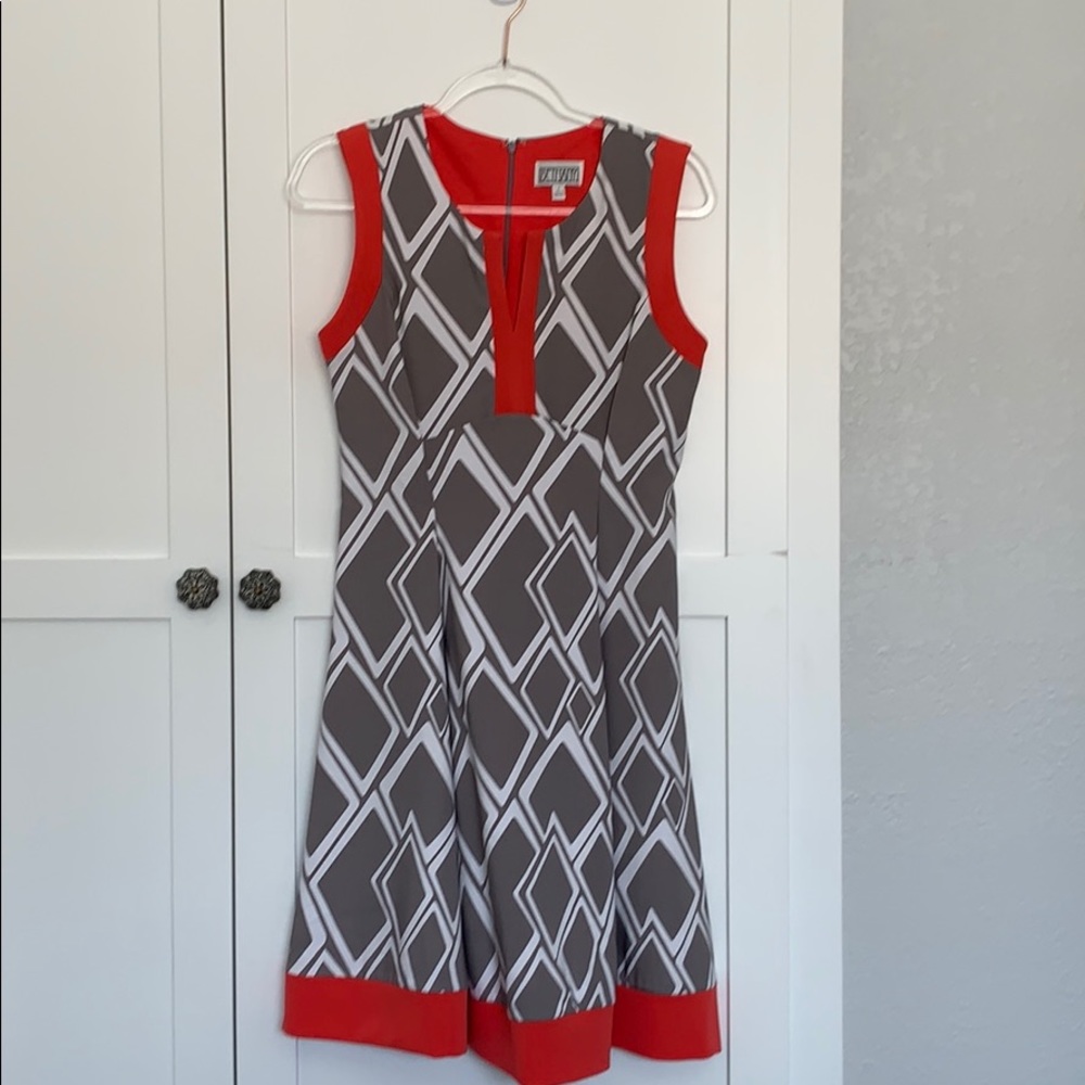 Bethany gray coral trim sleeveless swing dress 6